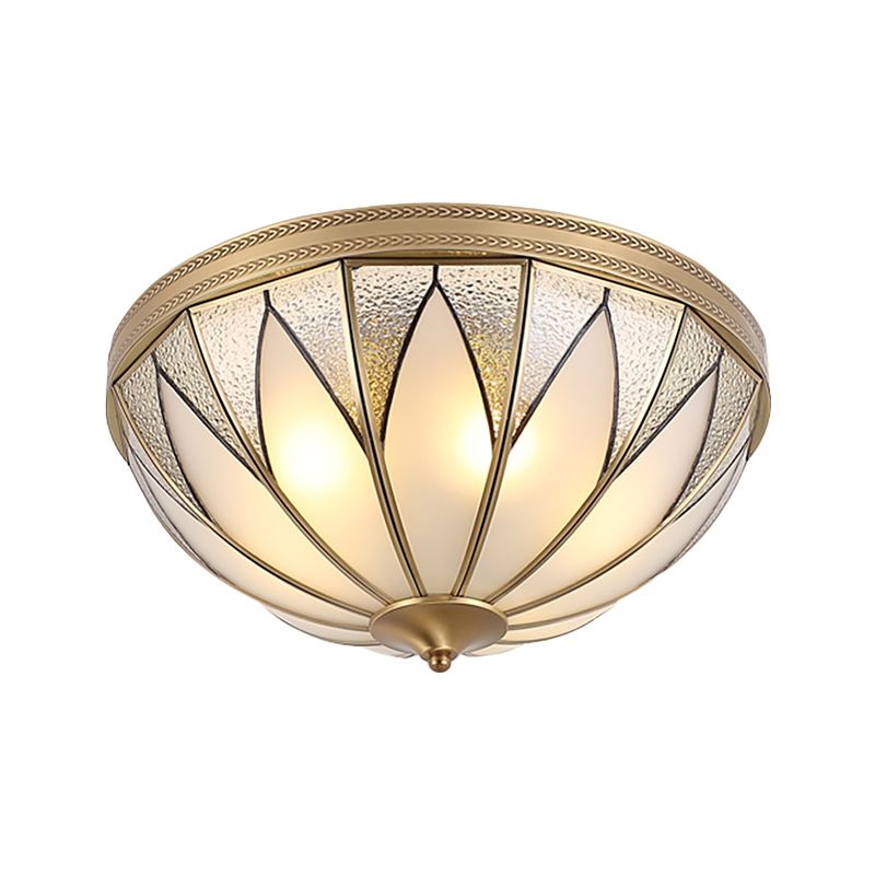 4 Lights Opal Glass Flush Mount Lighting Fixture Traditional Brass Inverted Living Room Close to Ceiling Light