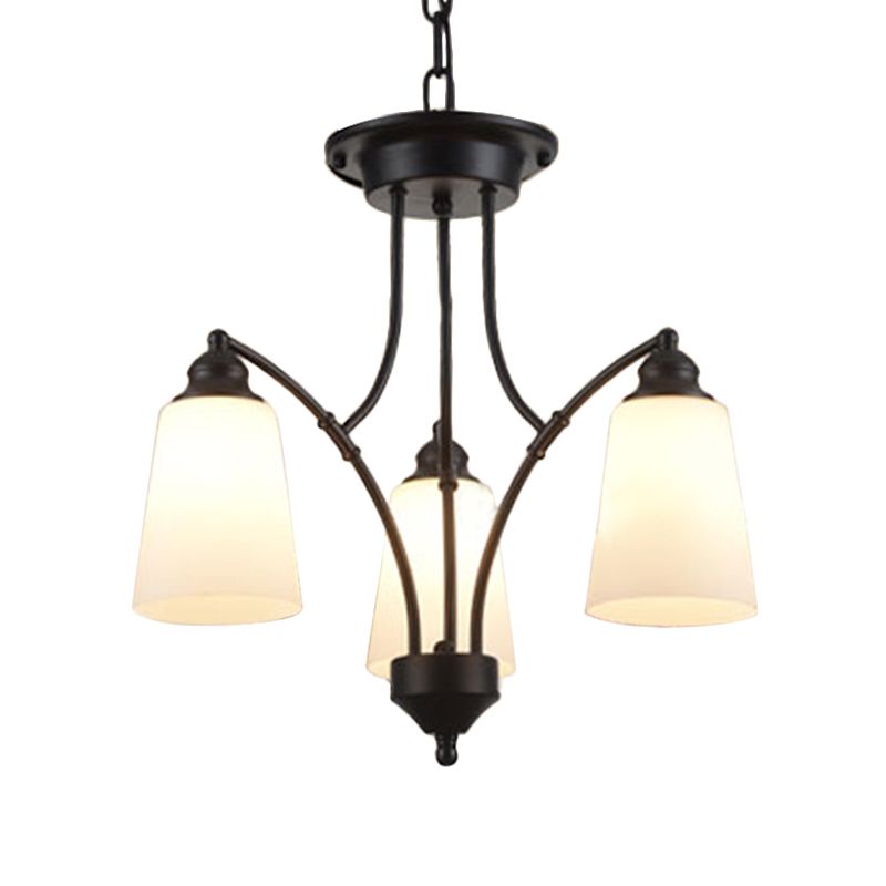 3/6/8 Lumières Verre givrée Chandelier suspendu traditionnel Black Fusered Living Pendant Lightture
