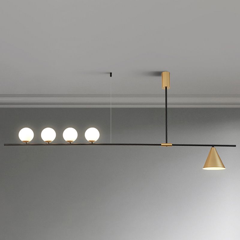 Metal Modern Ceiling Light Geometric Shape Island Light with Glass Shade for Living Room