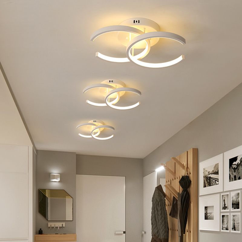 LED Corridor Semi Mount Lighting Modern White Ceiling Flush with Dual C-Shape Metal Shade, Warm/White Light