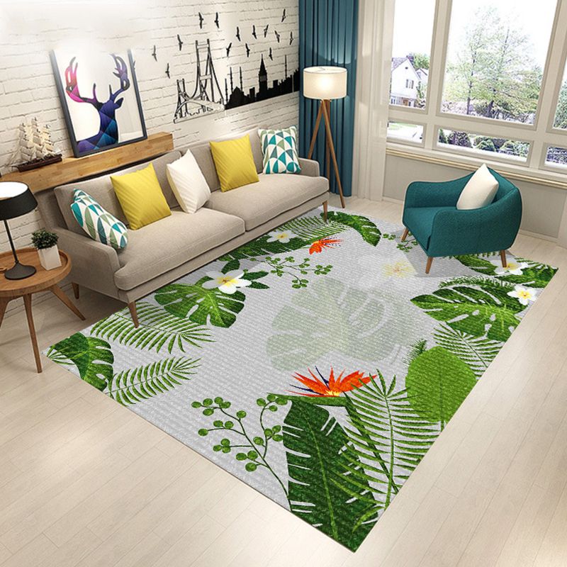 Scandinavian Modern Rug in Black and Blue Botanical Leaf Floral Pattern Rug Polyester Pet Friendly Carpet for Home Decor