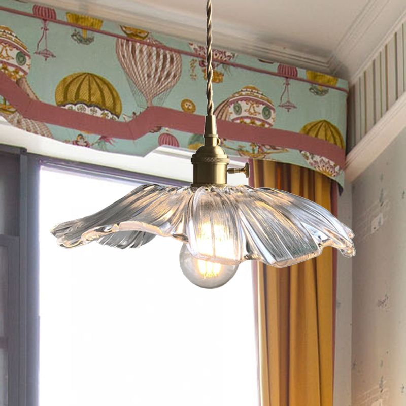 Estilo moderno Luz de colgante de hoja de loto Vidrio transparente 1 Lámpara colgante de luz para balcón