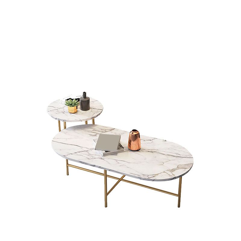 Glam Cocktail Table 4 Legs Slate Coffee Table Set in White with Iron Base