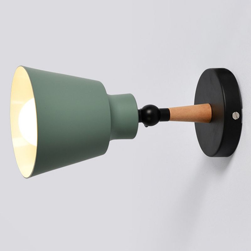 Modern Nordic Single Wall Lamp Wooden Dome Macaron Wall Light with Wrought Iron Shade