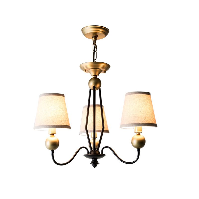 Rural Curvy Arm Hanging Pendant Light 3/6-Head Fabric Chandelier in Black with Cone Fabric Shade