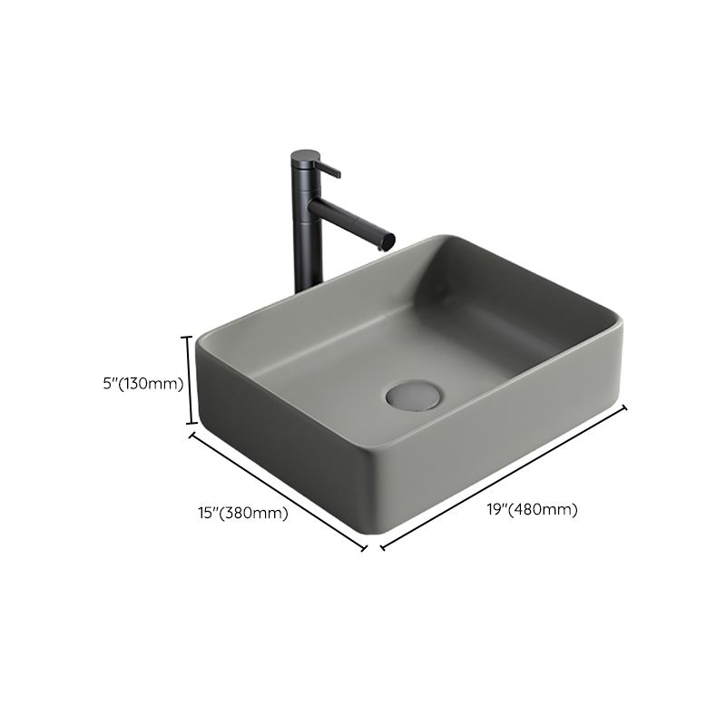 Contemporary Bathroom Sink Porcelain Rectangular Vessel Lavatory Sink with Pop-Up Drain