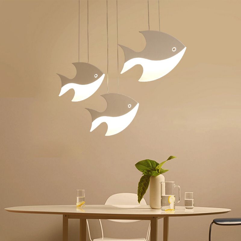 Fish Shaped LED Pendant Light Metallic Minimalist Multiple Hanging Light for Dining Room