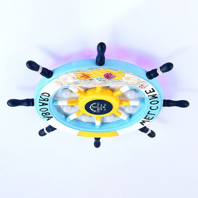 Mediterranean Flushmount Light Creative Cartoon Boat Rudder Personality Boy and Girl Bedroom Study Resin Energy-saving Lamps