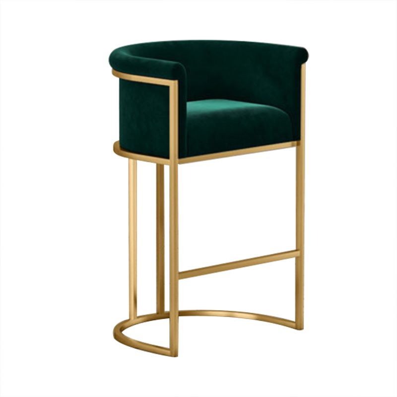 Glam Armrest Backrest Counter Stool Iron Cafe Bar Stool with Velvet Cushion