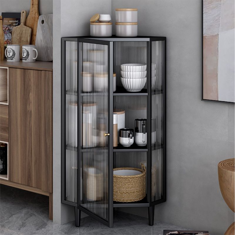 Contemporary Metal Curio Cabinet Corner Unit Display Cabinet with Doors for Dining Room