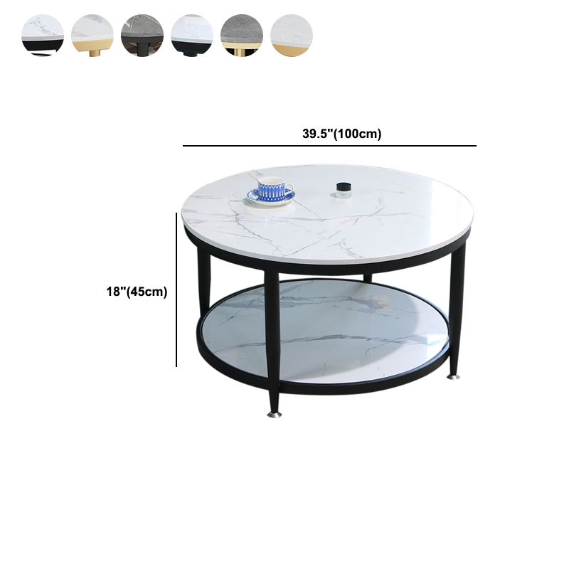 Glam Faux Marble Cocktail Table Four Legs Coffee Table with Storage