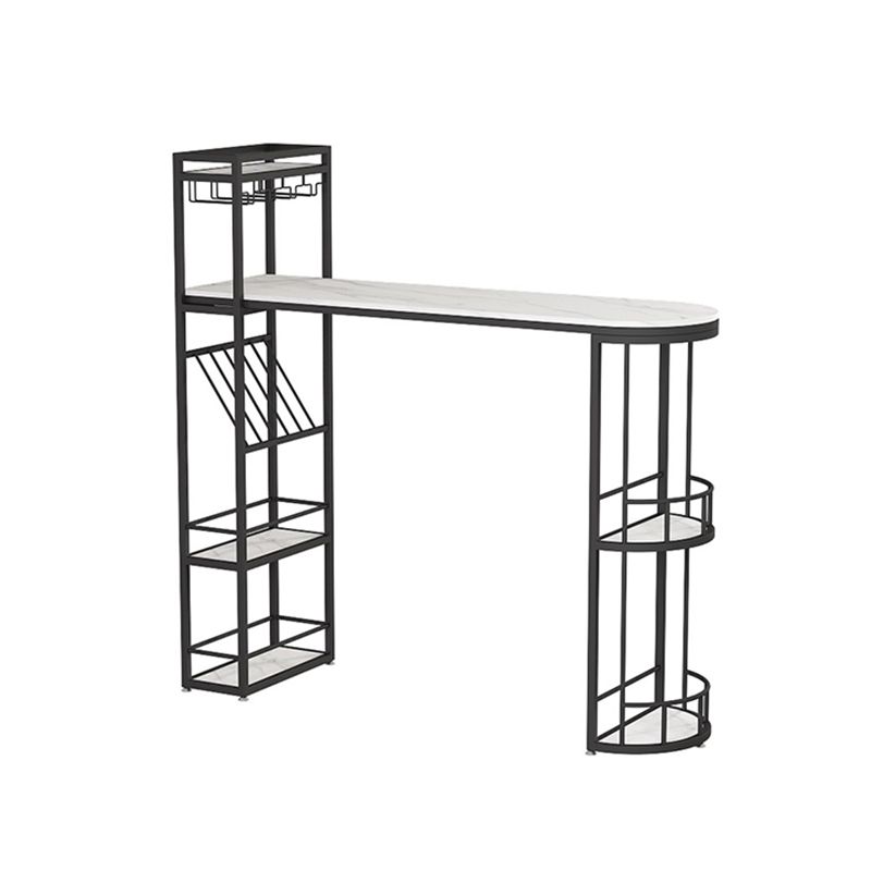 Iron Storage Base Bar Dining Table Modern Bar Table with Wine Glass Holders and Wine Rack