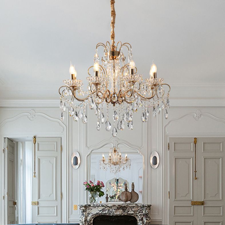 Candle Chandelier Light Fixtures American Style Multi-Head Suspension Pendant Lamps with Crystal