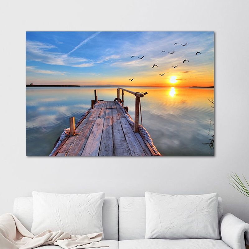 Sundown Bridge Seascape Canvas Textured Contemporary House Interior Wall Art Print