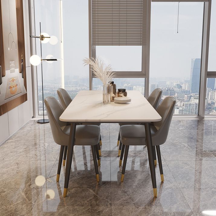 Modern Style Sintered Stone Dining Set with Standard Height Table and 4 Black Legs Base