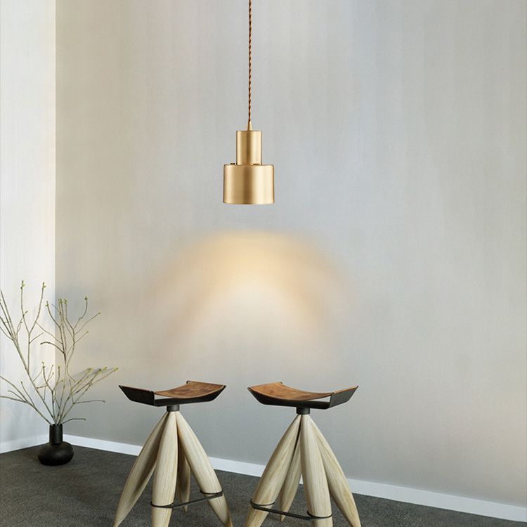 Dinning Room Down Lighting Pendant Modern Brass Hanging Lamp Kit with Cylinder Metal Shade