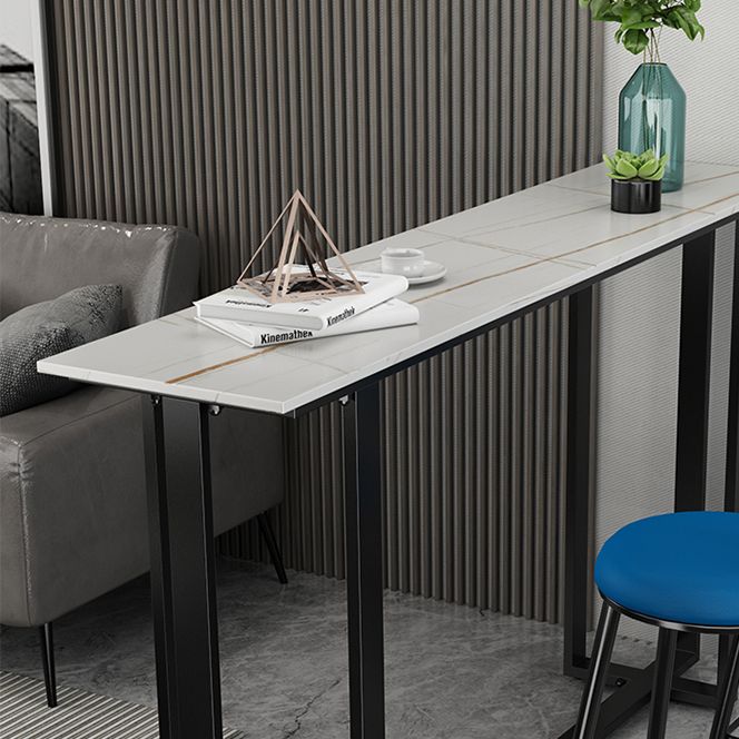 Stone Bar Dining Table Modern Rectangle Bar Table with Trestle for Living Room Balcony