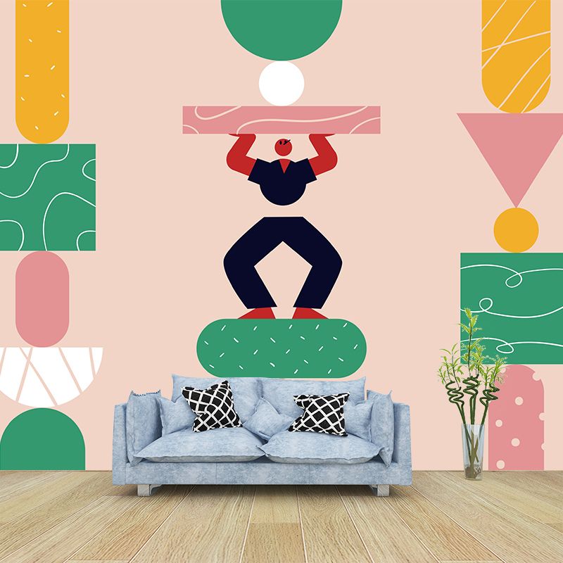 Weight Bearing Exercise Mural Decal Pink-Green-Yellow Modern Art Wall Covering for Bedroom
