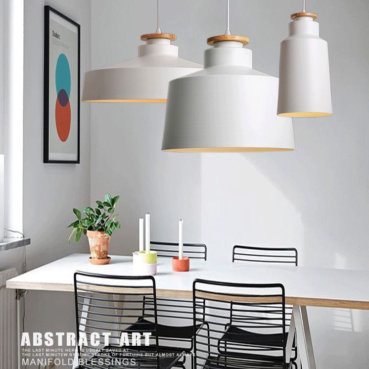 1-Light Pendant Lamp Nordic Macarons Style Metal Dining Room Hanging Lamp