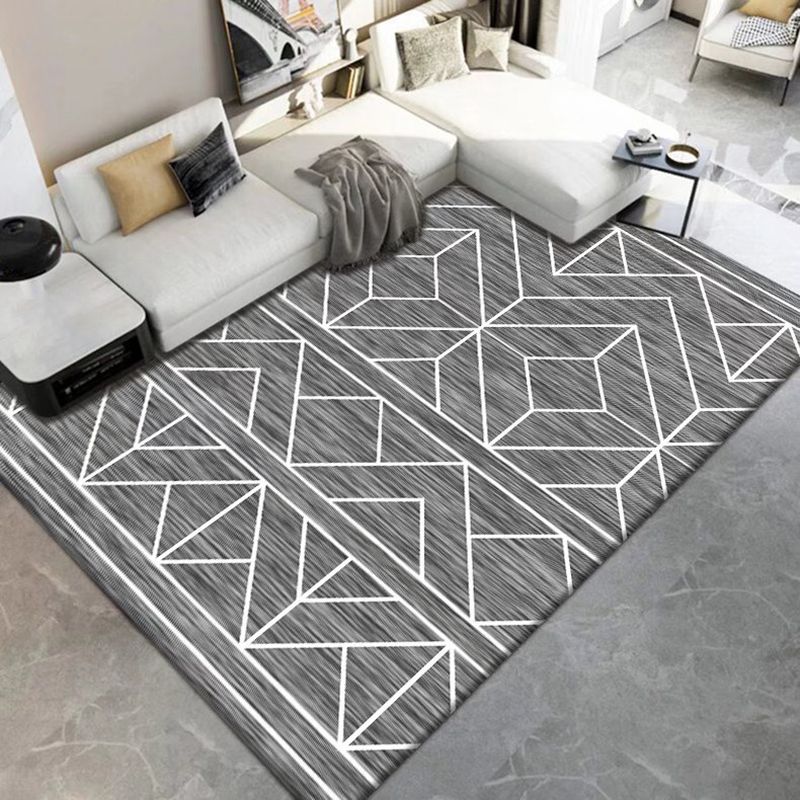Dark Gray Modern Rug Polyester Geometry Indoor Rug Washable Rug for Living Room