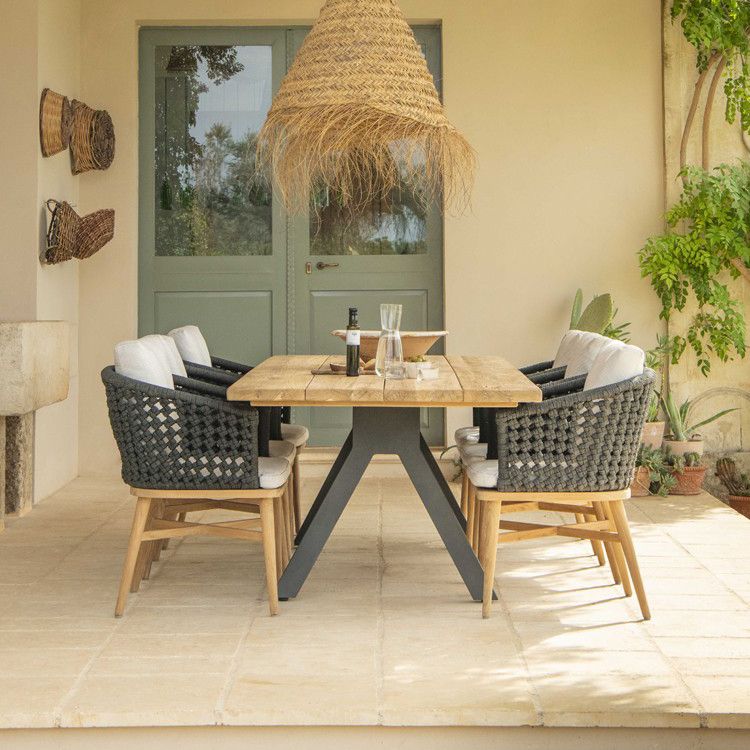 Boho Style 1/3/7 Pcs Patio Dining Table Set Wood Dining Table Set