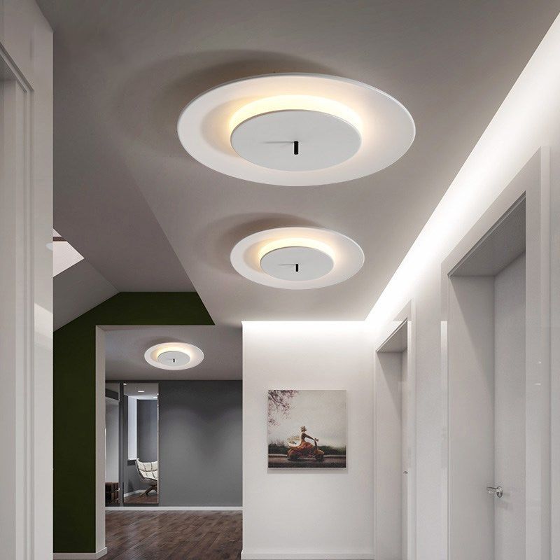 Lámpara de techo LED nórdica moderna, montaje empotrado circular de hierro lacado con pantalla acrílica