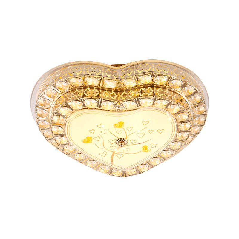 LED Bedroom Ceiling Lamp Modern Gold Flush Light with Loving Heart Clear Crystal Shade
