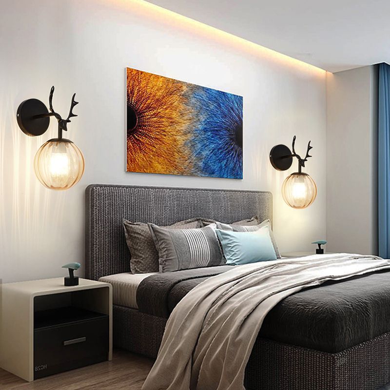 1-Light Ball Wall Lamps Modern Style Glass Wall Mounted Lights