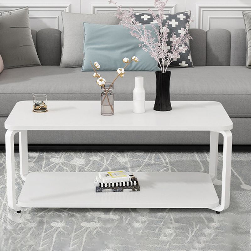 Modern Metal 4 Legs Cocktail Table with Shelf Rectangle Coffee Table