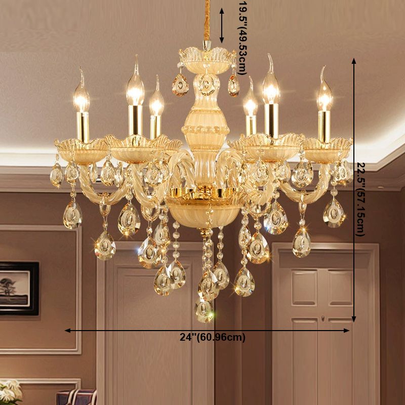 Sitting Room Candle Crystal Chandelier European Style Multi Head Chandelier Light Fixtures