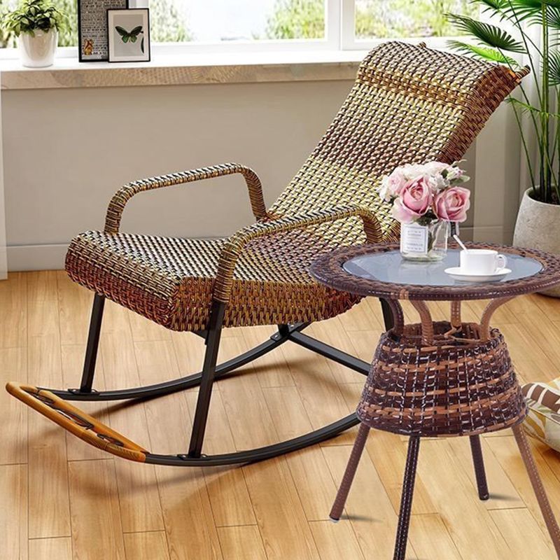 Woven Rope Rocking Chair Contrast Color Water Resistant Rattan Rocker Chair