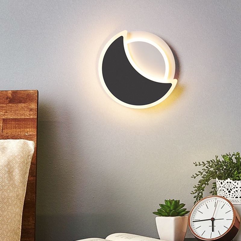 Luna acrílica eclipse rasguño aplanador de pared nórdica lámpara de montaje de pared led negro/blanco en luz cálida/blanca para dormitorio