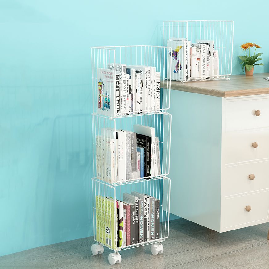 Industrial Iron Closed Back Bookshelf Black and White Bookcase for Home