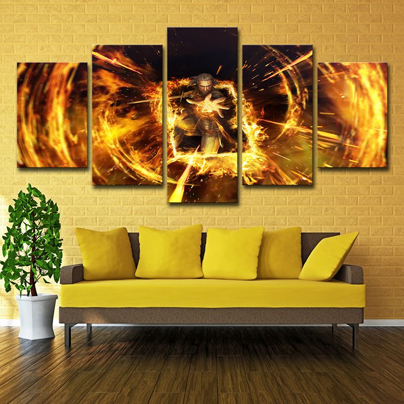 Yellow Gwent Witcher Art Print Game Scene Kids Multi-Piece Wall Decor for Bedroom