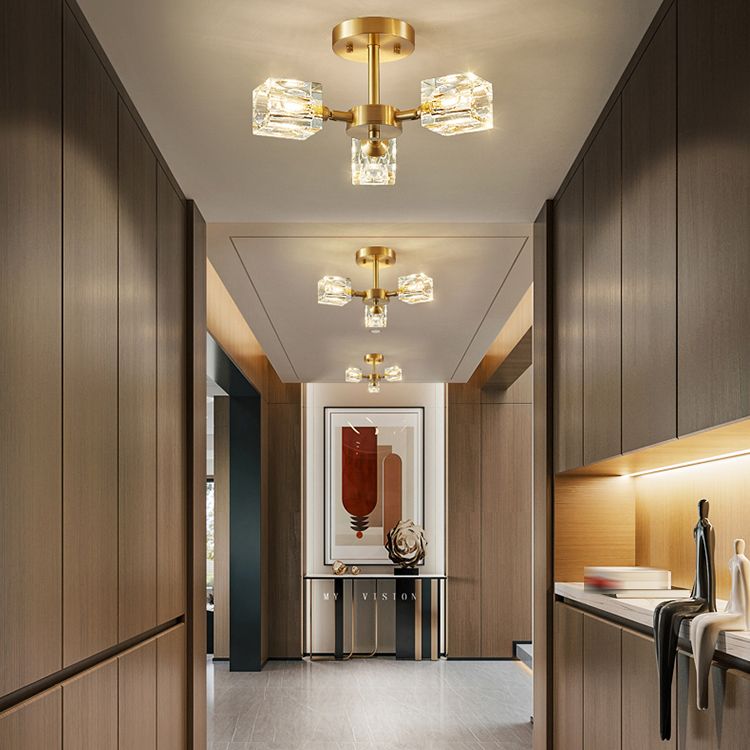 Crystal Geometrische Flush Plafond Licht Modern Multi-Lights Flush Mount Verlichting in Brass