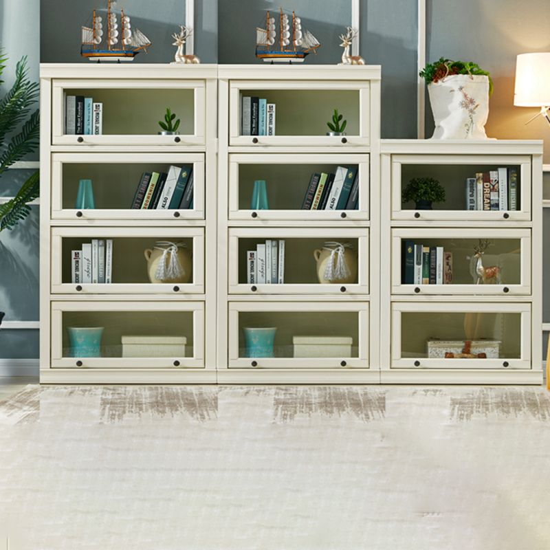 Urban Oak Wood Standard Bookcase White Vertical Bookshelf with Glass Doors