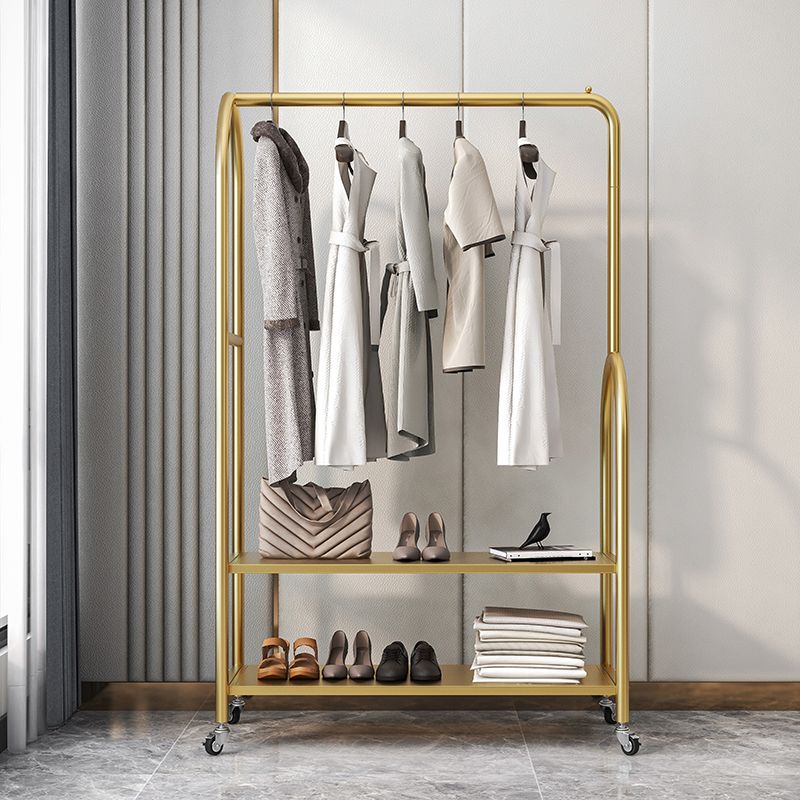 Modern Plain Clothes Hanger Storage Shelving Metal Coat Rack with Castors