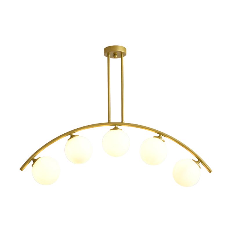 Pendente dell'isola postmoderno 3/5/7 light con luce piena di soffitto curvy in oro per ombra chiara/bianca per cucina