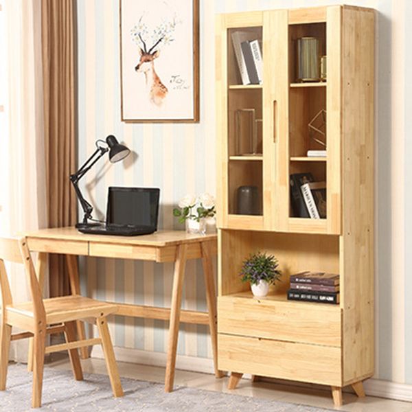 Contemporary Cabinet Rectangle Glass Paned With Doors Pine Accent Cabinet