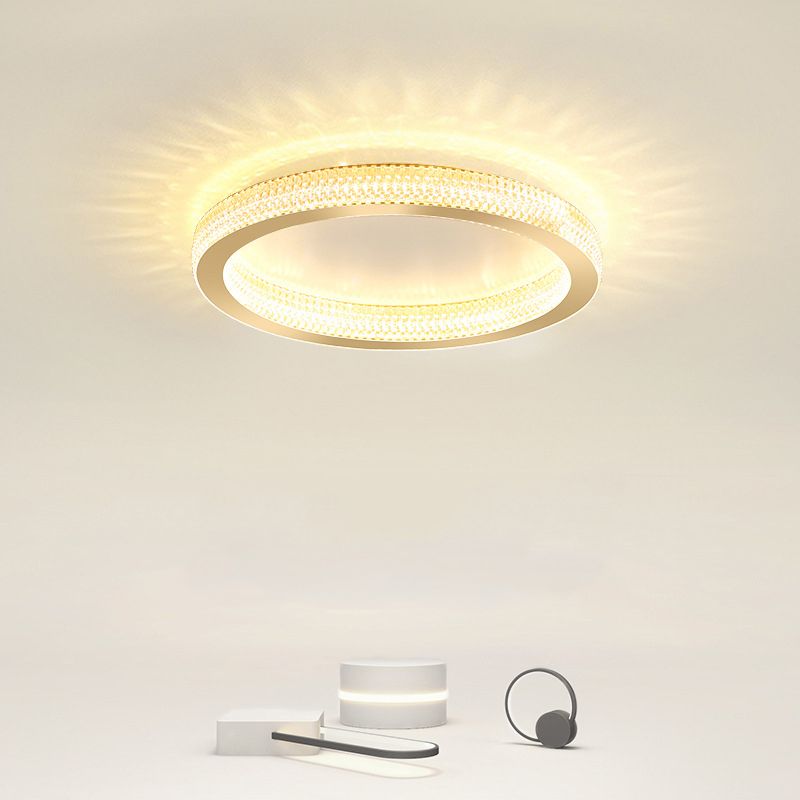Single Golden Flush Mount Lighting Circle Glass LED Ceiling Light for Bedroom