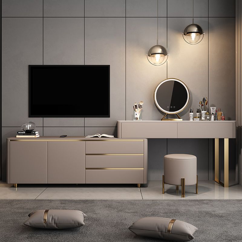 Glam Slate Mirrored Makeup Vanity Set in Gray with 5 Drawers