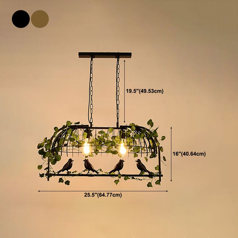 Industrial Style Hanging Lamp Iron Frame Island Light Fixture for Bar (Included Leaves)