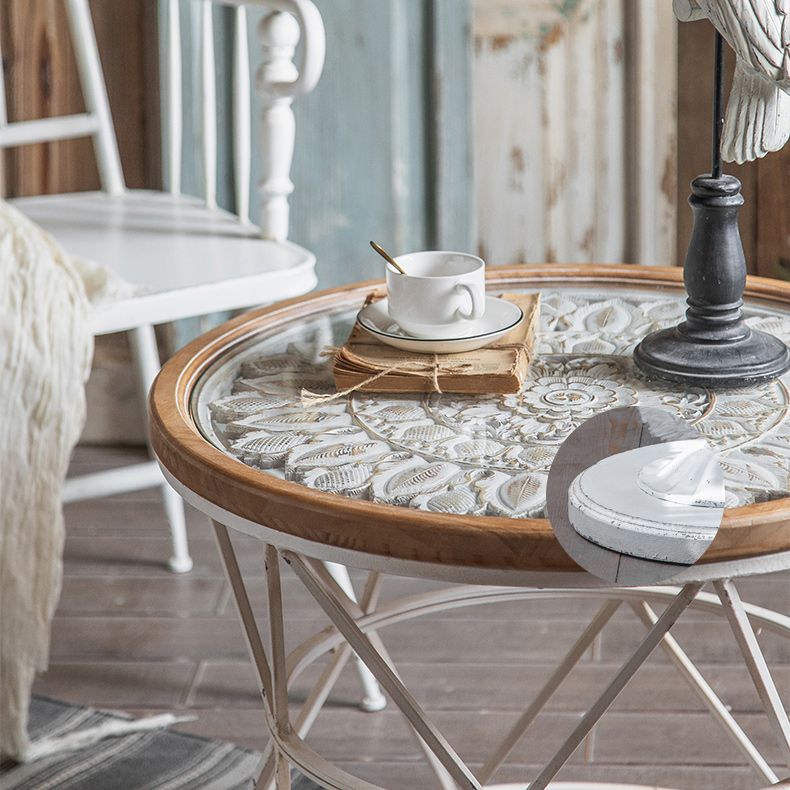 Frame French Country Round Coffee Table Distressed Wood Cocktail Table