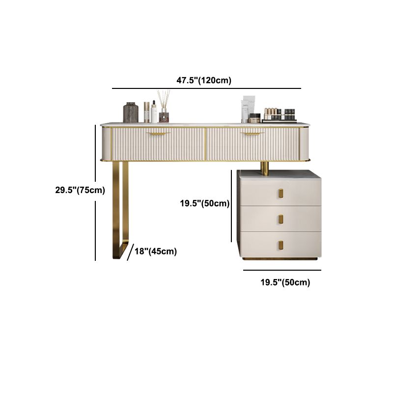 2/5-Drawer Vanity Makeup Table Set Metal Dressing Table in Beige