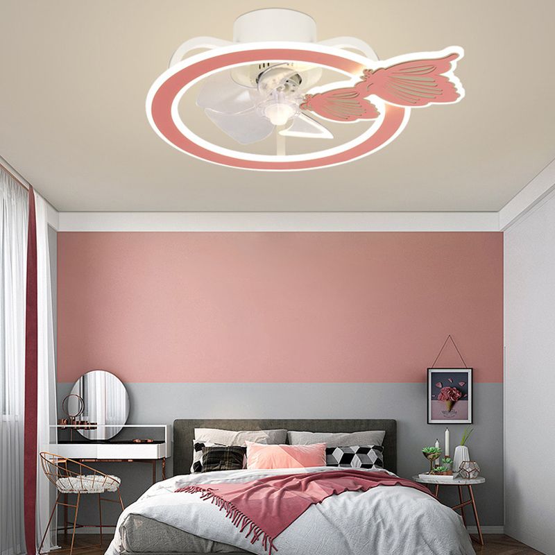 Kids Lovely LED Ceiling Fans Wrought Iron Circular Ceiling Fan Light with Acrylic Shade