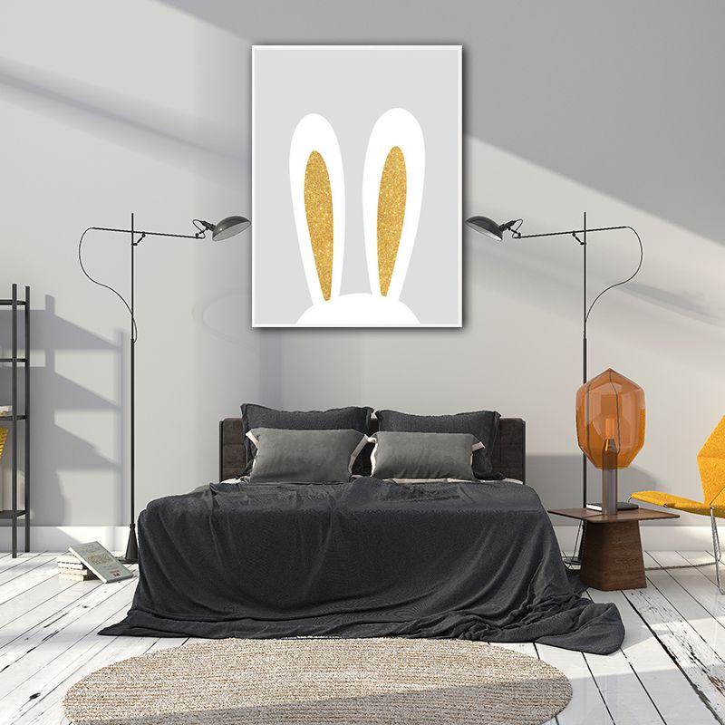 Minimalism Rabbit Ear Paintings for Playroom Canvas Wall Art in Yellow, Multiple Sizes