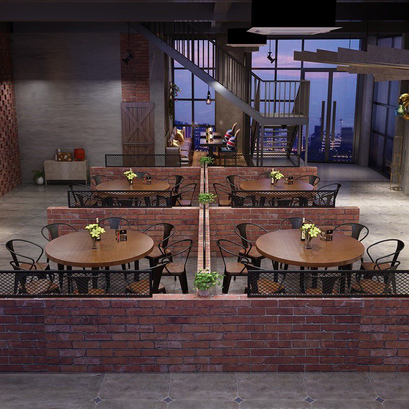 Dark Brown Solid Wood Dining Set 1/3/9 Pieces Dinette Set with Metal Chairs