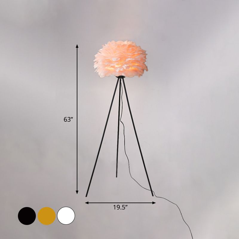 Dome Feather vloerlamp Minimalistisch enkel grijs/wit/roze vloerlicht met zwart/wit/gouden statief voor slaapkamer