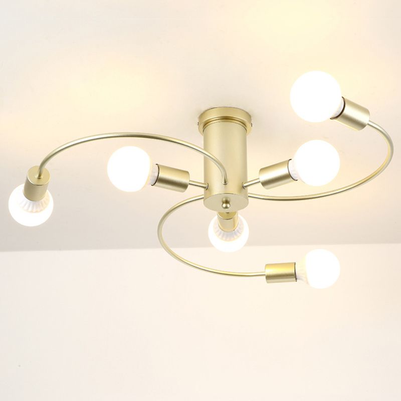 Lampade a filo semifulico sferico Ultra-Contemporario a 6 luci Bianco di supporto per soffitto in vetro bianco per camera da letto