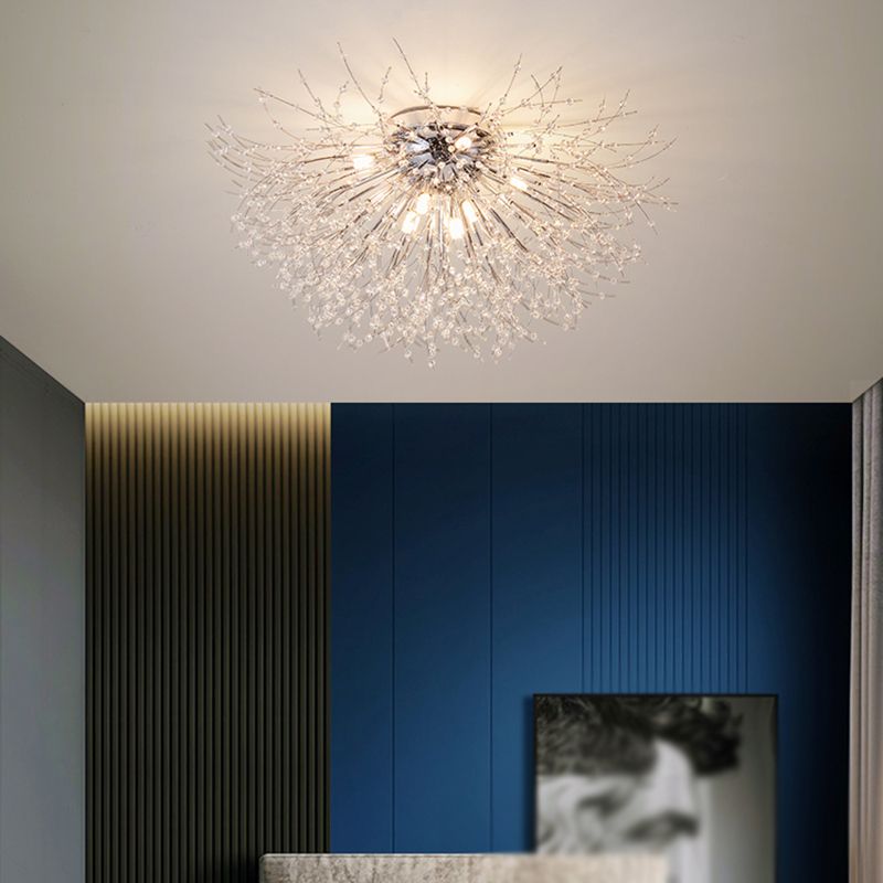 Unique Shape Crystal Flush Light Modern Style Multi Lights Flush Mount Fixture